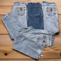 Lot 4 Carhartt Pants Jeans Worn 40 x 32 Distressed 1 Pair Carpenter Style Blue - £78.65 GBP
