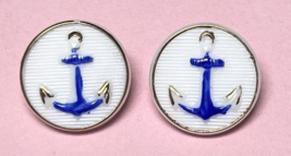2 Vintage Blue Gold Anchor Milk Glass Buttons 1/2 inch - $175.40 MXN