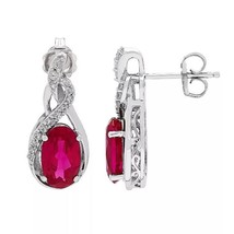 5CT Simulated Ruby &amp; Diamond Swirl Drop Stud Earrings 14K White Gold Plated - £60.76 GBP