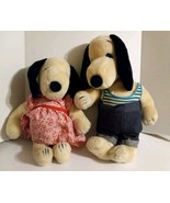 Vtg Belle And Snoopy Plush 1960s Peanuts Stuffed Animals Wearing Clothes - £19.30 GBP