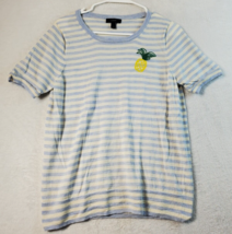 J.CREW T Shirt Top Womens Large Blue White Striped Wool Short Sleeve Round Neck - £13.94 GBP