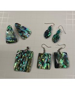 4 pc Vintage Abalone Pendant and Three Sets Matching Pierced Earrings - $356.37 MXN