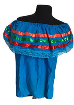 Turquoise Women Size XXL Off-Shoulder Ruffle Lace Ribbon Folkloric Fiesta Dance - £13.54 GBP