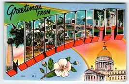 Greetings From Mississippi Large Big Letter Linen Postcard Unused Colour... - $8.74