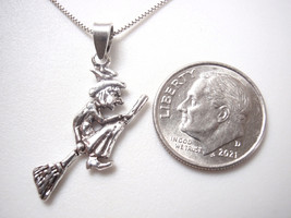 Witch Flying on a Broom on Official Business 925 Sterling Silver Necklace - £14.37 GBP