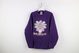 Vintage 90s Womens Medium Distressed Mardi Gras New Orleans Jazz Sweatshirt - $49.45