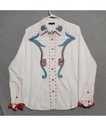 Tunique Women’s Blouse Sz XL Western Indian Embroidered Shirt Pearl Button - £45.46 GBP