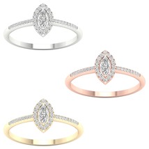 10K Gold 0.20 Ct TDW Marquise Diamond Halo Promise Ring - £328.78 GBP