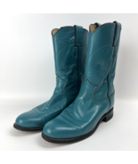 VTG Justin Roper Boots Womens 6.5 B Leather Teal Turquoise 90s MADE IN U... - $842.40 MXN