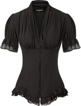 Scarlet Darkness Women 2024 Summer Short Sleeve Shirt Dressy Victorian B... - $41.14 CAD