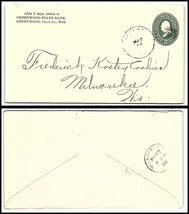 1898 US Cover - Greenwood State Bank, Greenwood, Wisconsin to Milwaukee P2 - £2.38 GBP