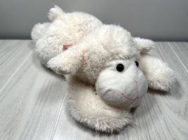 Hug & Luv plush cream sheep lamb lying down Easter pink purple polka dot bow - $14.84