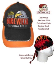 78th Annual BikeWeek 2019 Daytona Beach Hat with Bonus Flames Skull - $19.95