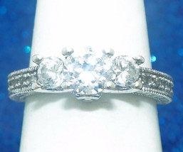 Cubic Zirconia Three-Stone Ring REAL Solid .925 Sterling Silver 3.9 g Size 6.25 - £23.50 GBP
