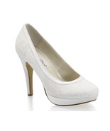 Coloriffics Brigette Lace Platform Heels 4 1/4&quot; with 1&quot; platform Satin D... - $54.66 CAD