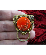 (#E330) Red flower Eyeglass BRASS pin pendant ID badge holder - $28.70 CAD