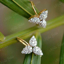 1Ct Round Cut Diamond Leaf Ear Wire 3 Pave Earrings In 14K Yellow Gold Finish - £65.26 GBP
