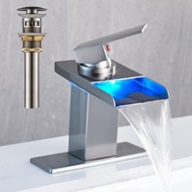 Avsiile Led Bathroom Sink Faucet, Brushed Nickel Waterfall Single Hole H... - £68.06 GBP