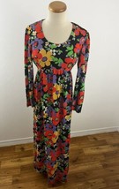 Vintage 70s Rare Birds Women&#39;s 14 Maxi Dress Funky Flowers Mod - £37.36 GBP