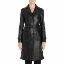 Leather Trench Coat Women Black 100% Lambskin Size S M L XL XXL 3XL Custom Made - £167.31 GBP+
