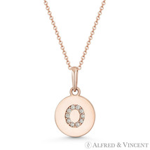 Initial Letter &quot;O&quot; CZ Crystal 14k Rose Gold 15mmx9mm Round Disc Necklace Pendant - £60.84 GBP+