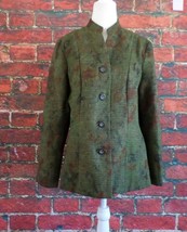 Coldwater Creek Women&#39;s Nehru Blazer P12 Mottled Grungy Green Brown Gothic Tweed - £22.14 GBP