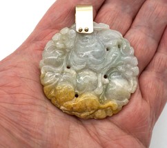 Vintage Intricately Carved &amp; Pierced Multicolored Jade Pendant 14K Gold Bail - £315.35 GBP