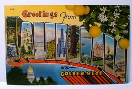 Greetings From Golden West California Large Letter Linen Postcard Oranges Tree - £9.28 GBP