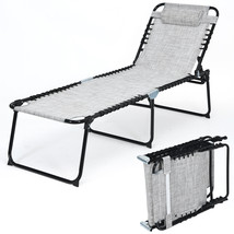 Folding Lounge Chaise 16&quot; High Reclining Chair 4-Position Adjustable Grey - £102.01 GBP
