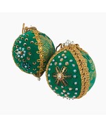 Vintage Push Pin Christmas Tree Ornaments Green Beaded Handmade Sequin G... - £18.55 GBP