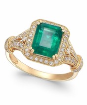 3Ct Emerald Cut CZ Green Halo Vintage Engagement Ring 14K Yellow Gold Oval - £89.41 GBP