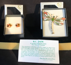Set of Pan Pacific Jade Pin and Earring Set  - £112.59 GBP