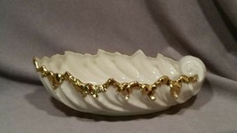 Vintage Lenox Acanthus leaf bowl dish candy gold USA porcelain cream whi... - £10.94 GBP