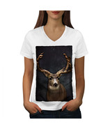 Wellcoda Beast Wild Animal Deer Womens V-Neck T-shirt, Buck Graphic Desi... - £15.88 GBP
