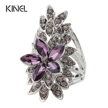 Fashion Crystal Flower Rings For Women AAA Purple Glass Tibetan Silver Wedding F - £6.15 GBP