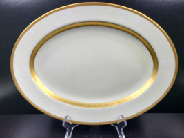 Mikasa Antique Lace 14.5&quot; Oval Serving Platter L5531 Gold Trim Floral Iv... - $138.27