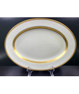 Mikasa Antique Lace 14.5&quot; Oval Serving Platter L5531 Gold Trim Floral Iv... - £108.72 GBP