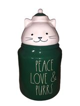 Rae Dunn Green CAT Canister PEACE LOVE PURRS Holiday Christmas Animal Tr... - $13.36 CAD