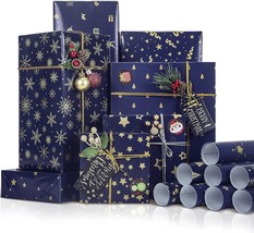 Christmas Wrapping Paper Rolls w/Santa Claus Sticker &amp; Ribbon, 8 Sheets - £15.97 GBP