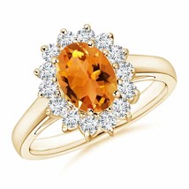 ANGARA Princess Diana Inspired Citrine Ring with Diamond Halo in 14K Gold - £947.63 GBP