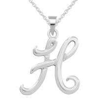 Letter H Charm Necklace 14K White Gold Plated Silver Capital Initial A-Z Name - £83.95 GBP