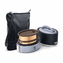 Vaya Tyffyn Black Copper-Finished Steel Lunch Box with Bagmat,600ml,2 Containers - £83.42 GBP