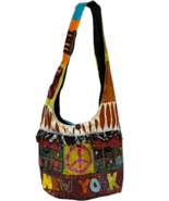 VTG New York Peace Sign Boho Patchwork Handmade Tote Bag Purse 15x15x4 in - $27.62