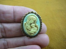 (CS13-15) MADONNA Mary baby Jesus blue ivory oval CAMEO leaf Pin Pendant Jewelry - £22.78 GBP