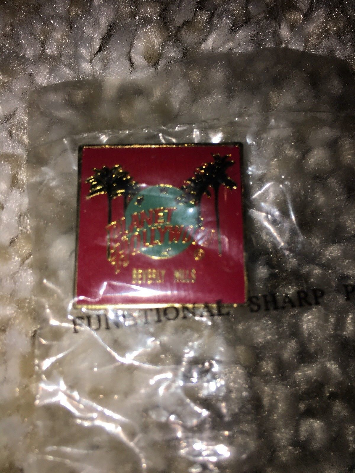 Planet Hollywood Beverly Hills California Red & Blue Palm Trees Square Pin NEW - $3.49