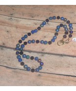 Necklace Bead Blue Glass w/Painted Accents 21&quot; Appx. w/Lobster New Handmade - €12,79 EUR