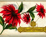 Poinsettia Blossoms A Happy Christmas Textured Embossed 1912 DB Postcard - $3.91