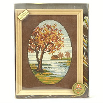 Vintage Cross Stitch Kit Hand Printed Pattern Tapex Austria Fall Scene F... - £36.45 GBP