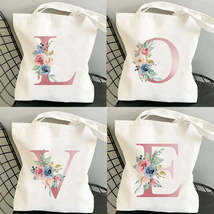 Floral Alphabet Shopping Tote Bags Flowers A-Z Letters Women Canvas Larg... - £11.22 GBP