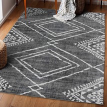 Realife Machine Washable Rug, Moroccan Diamond, Gray, 3&#39; X 5&#39;, Stain Resistant, - £67.10 GBP